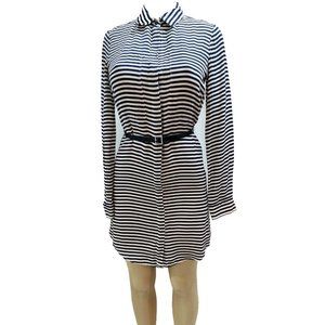 Theory Drula Striped Silk Shirt Dress Black & White Size 2 # 1284